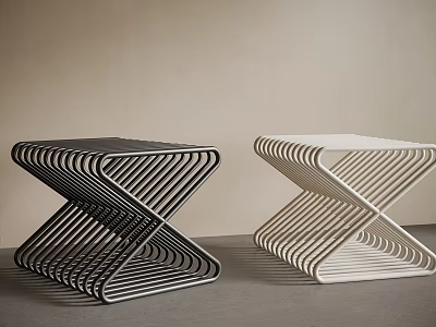 Modern Black And White Stools With Intertwined Lines Geometric Design 3d model