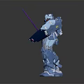 Detailed Blue Robot Model Mech Warrior With Purple Sword And Shield
