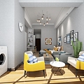 Nordic Apartment Sofa Coffee Table Washing Machine Bed Hanging Picture Hanging 3d model