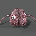 Grotesque Monster Creature With Large Eye Multiple Small Eyes Pink Body And Slender Legs