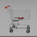 Silver Metal Shopping Cart Style Furniture With Red Handles And Wheels