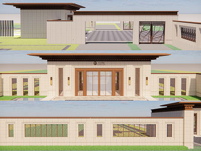 New Chinese Gate Entrance Porch and View Wall 3d model