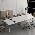Modern Meeting Room With White Conference Table Surrounding Chairs Large Window And Shelving Cabinet