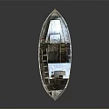 Weathered Old Wooden Boat With Worn Planks And Cabin Compartments On Dark Reflective Surface