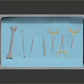Surgical Tools Set in Blue Tray with Bone Saw Scissors Forceps and Blade