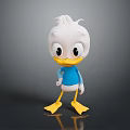 Cute Cartoon Duck Character With White Head Yellow Beak Blue Shirt Standing On Gray Background