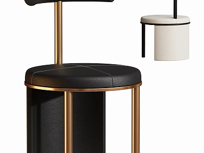 Modern Luxury Dining Chair With Black Leather Seat And Gold Metal Round Base 3d model