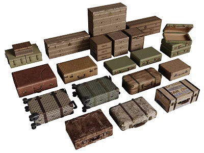 Vintage Suitcases Trunks and Boxes Collection with Various Styles Assorted Colors and Sizes 3d model