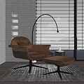 Comfortable Accent Chair with Ottoman and Floor Lamp in Modern Living Room with Blinds