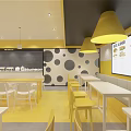 Modern Fast Food Restaurant Interior With Yellow Counter Menu Screens And Burger Drink Logo