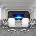 Modern Conference Room Interior With Curved Lighting Long Table White Chairs And Large Screen