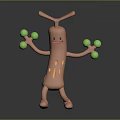 Cute Cartoon Biological Creature Exercising With Green Dumbbells And Orange Body