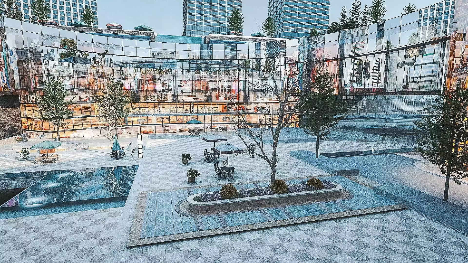 Modern Square Building Commercial Activity Atmosphere 3d model