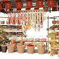 Rustic Ornamental Decoration Set with Hanging Dried Goods Bamboo Shelves Baskets and Plants