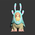 Cute Game Movie Character With Blue Pink Body Round Shape And Horns Design