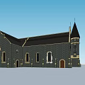 Ancient Gothic Architecture Building With Stone Walls Arched Windows And Spire
