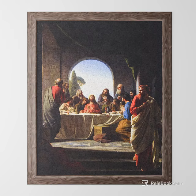 The Last Supper Oil Painting With People Gathered Around Table In Indoor Scene 3d model 