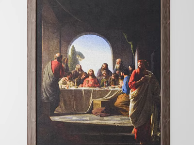 The Last Supper Oil Painting With People Gathered Around Table In Indoor Scene 3d model