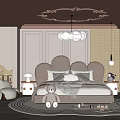Kids Room Interior Design with Pastel Pink Walls Cloud Headboard Round Rug and Teddy Bear