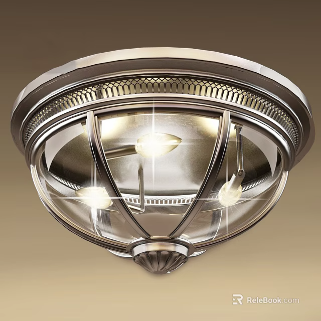 Flush Mount Ceiling Light with Metal Frame Clear Glass Shade and Bright Illumination 3d model
