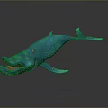 Blue Whale With Golden Spots Open Mouth And Red Eyes On Dark Background