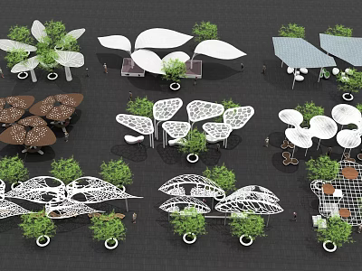 Outdoor Pergola Designs With Various Leaf Shaped Structures And Green Plants 3d model