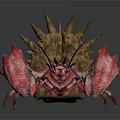 Red Crab With Large Claws And Brown Spiked Shell On Back 3d model