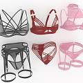 Stylish Black Red Pink Lingerie Collection With Strappy Bras And Lace Panties