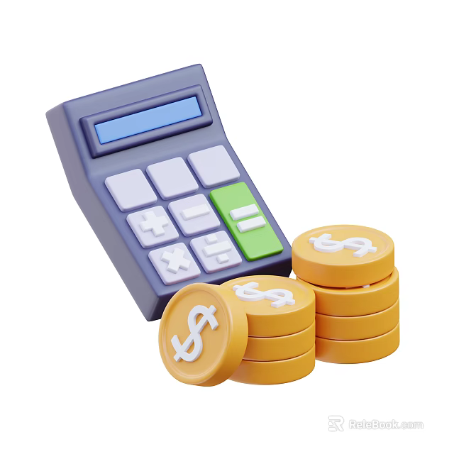 Essential Daily Living Supplies Digital Calculator And Stacks Of Coins With Dollar Symbols 3d model 