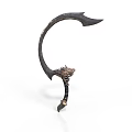 Ancient Scythe Like Weapon With Dragon Shaped Handle And Intricate Metallic Craftsmanship