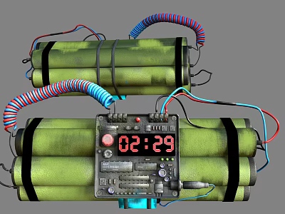 Green Military Bombs With Digital Timer Colorful Wires And Strapped Casing Design 3d model