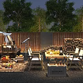 Garden Landscape Featuring Camper Van Outdoor Seating Fire Pit Trees and Wooden Fence