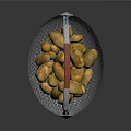 Golden Fried Food Items In Metal Wire Basket With Red Grey Handle