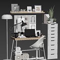 Modern desk and chair combination cabinet shelf 3d model