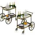 Elegant Bar Carts with Champagne Bottles Wine Glasses Fruits and Plates