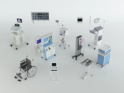 Essential Medical Devices Featuring Wheelchair Patient Monitor Infusion Pump And Surgical Table 3d model