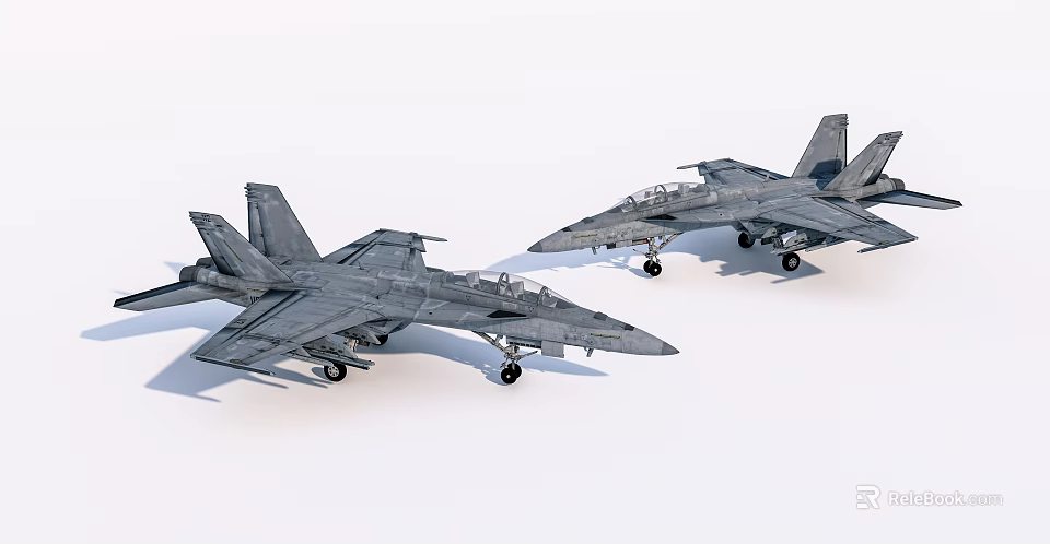 Two Gray Military Fighter Jets Parked On Ground With Detailed Design 3d model 