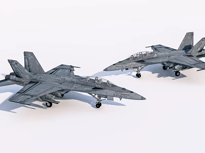 Two Gray Military Fighter Jets Parked On Ground With Detailed Design 3d model