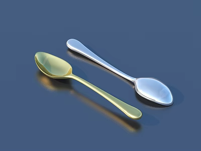 Elegant Gold and Silver Metal Spoons Cutlery Set on Dark Background 3d model