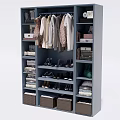 Practical Blue Wardrobe Featuring Hanging Clothes Shoes Storage Folded Clothes And Multiple Shelves 3d model