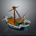 Decorative Marina Model Ship With Colorful Sails Mast And Orange Wooden Deck