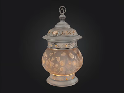 Traditional Decorative Lantern With Metal Top Glass Body And Carved Patterns 3d model