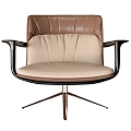 Stylish Leather Armchair With Brown And Beige Upholstery Dark Wooden Armrests Metal Spider Legs Design