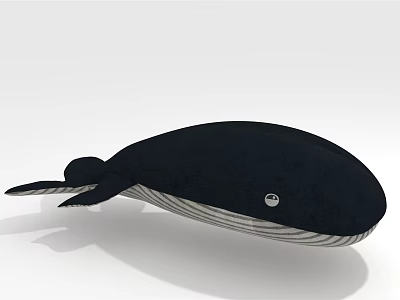 Cute Whale Shaped Pillow Black with White Striped Belly and Eye Detail 3d model