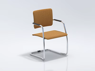 Leisure Chair With Brown Fabric Seat Backrest Armrests And Silver Metal Frame Modern Design 3d model