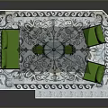 Cat Relaxing On Green Outdoor Sofa Near Umbrella And Round Table With Tiled Floor