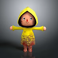 Cute Cartoon Doll In Yellow Raincoat With Red Nose And Outstretched Arms