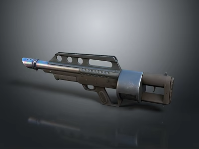 Futuristic Sci Fi Weapon With Metallic Barrel Grip Hole Pattern And Blue Accent 3d model