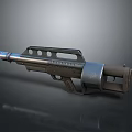 Futuristic Sci Fi Weapon With Metallic Barrel Grip Hole Pattern And Blue Accent