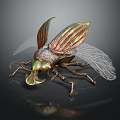Artistic Flying Beetle Sculpture With Metallic Body And Transparent Wings